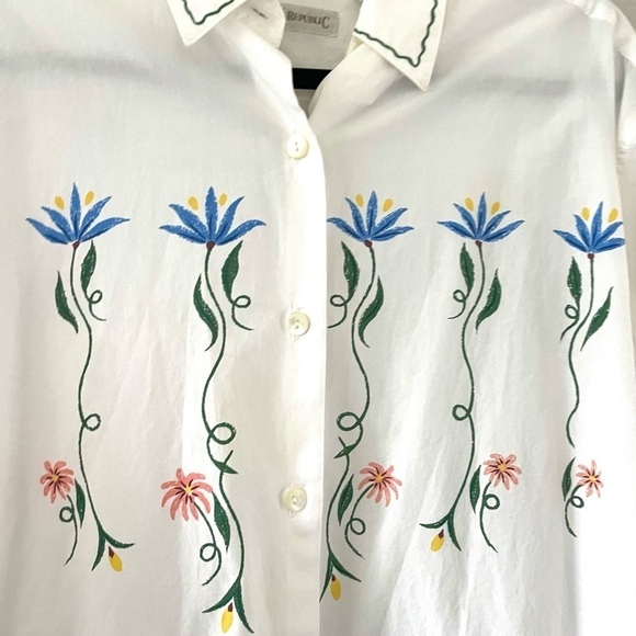 "Garden Script" Banana Republic Button-Down Hand-Painted Floral Shirt - Picture 3 of 11